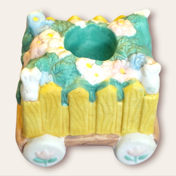 Vtg Candlestick Holders Easter Bunny Rabbit Carrot Ceramic Mini Train 4 Pcs Set - Picture 9 of 10